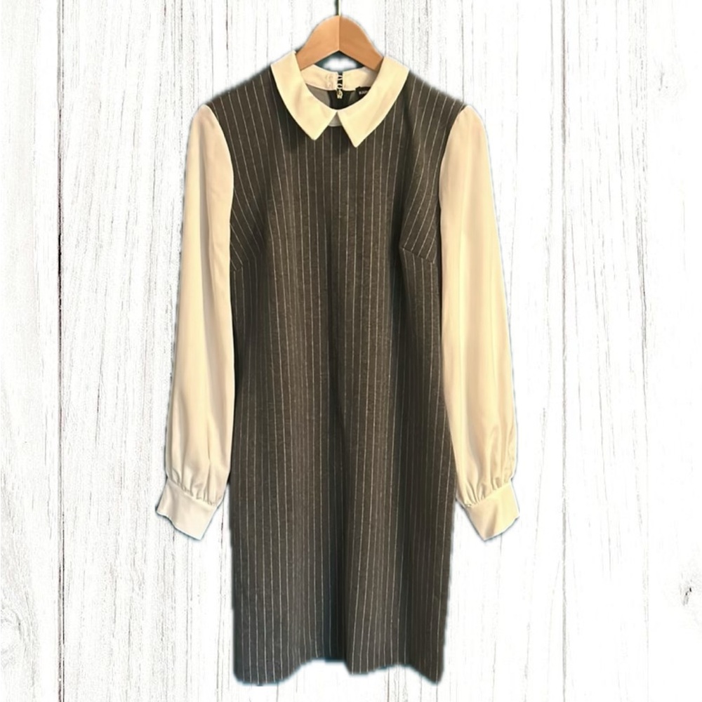Karl Lagerfeld White Collar Gray Pinstripe Dress